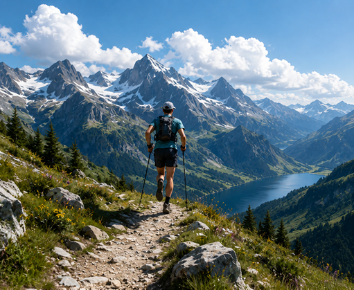 Ultra-traileur face au parcours de montagne